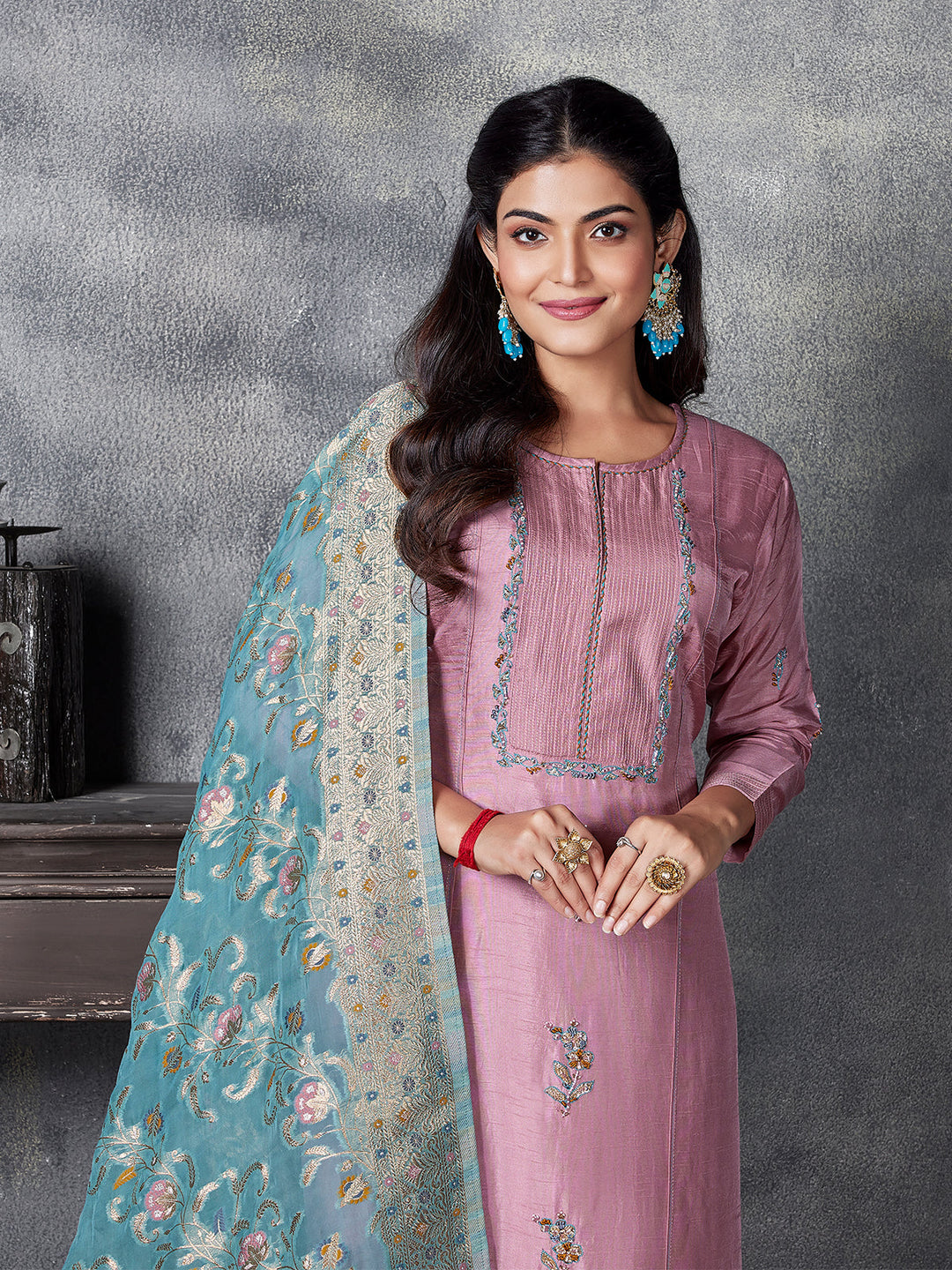 Dusty Pink Semi Silk Suit Set