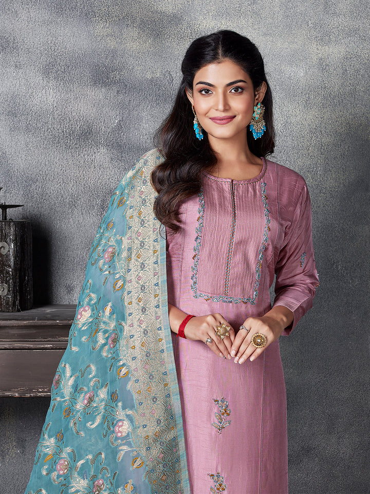 Dusty Pink Semi Silk Suit Set