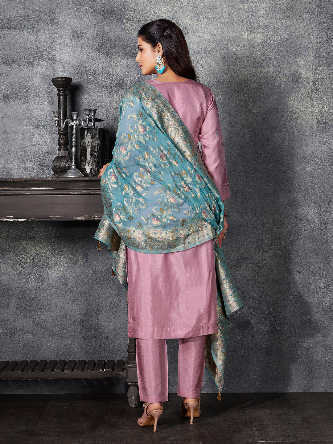 Dusty Pink Semi Silk Suit Set