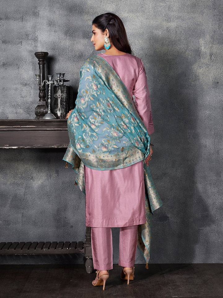 Dusty Pink Semi Silk Suit Set