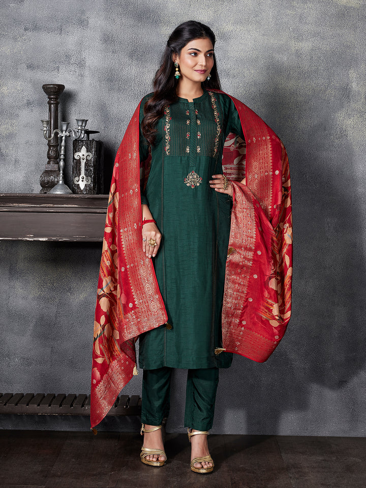 Forest Green Semi Silk Suit Set