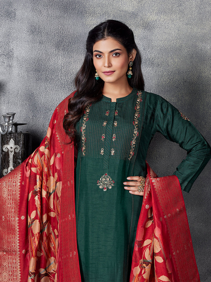 Forest Green Semi Silk Suit Set