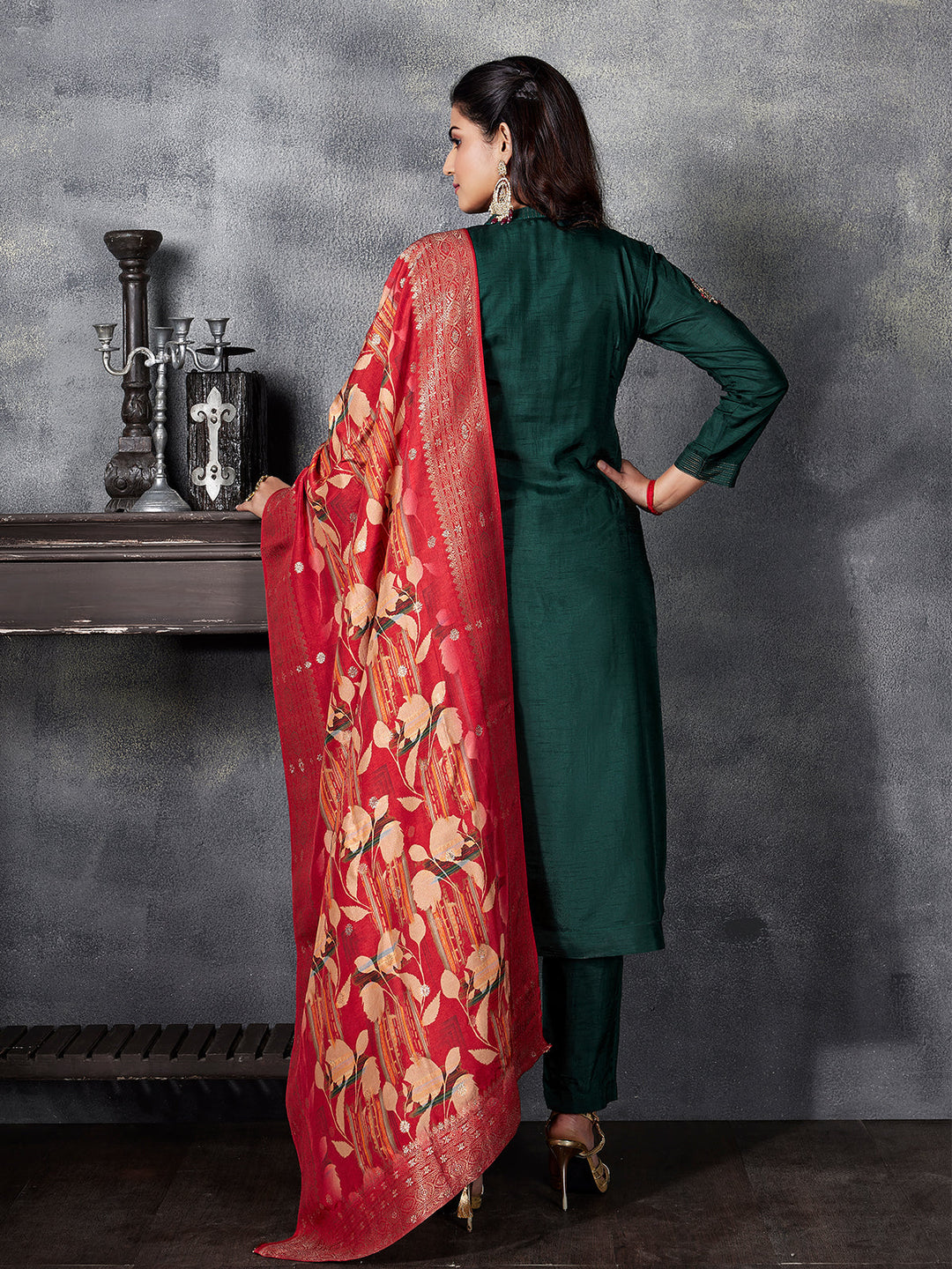 Forest Green Semi Silk Suit Set