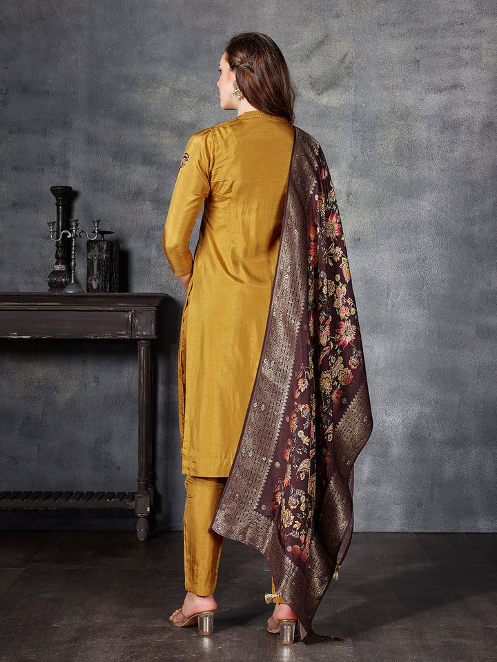 Mustard Yellow Semi Silk Suit Set