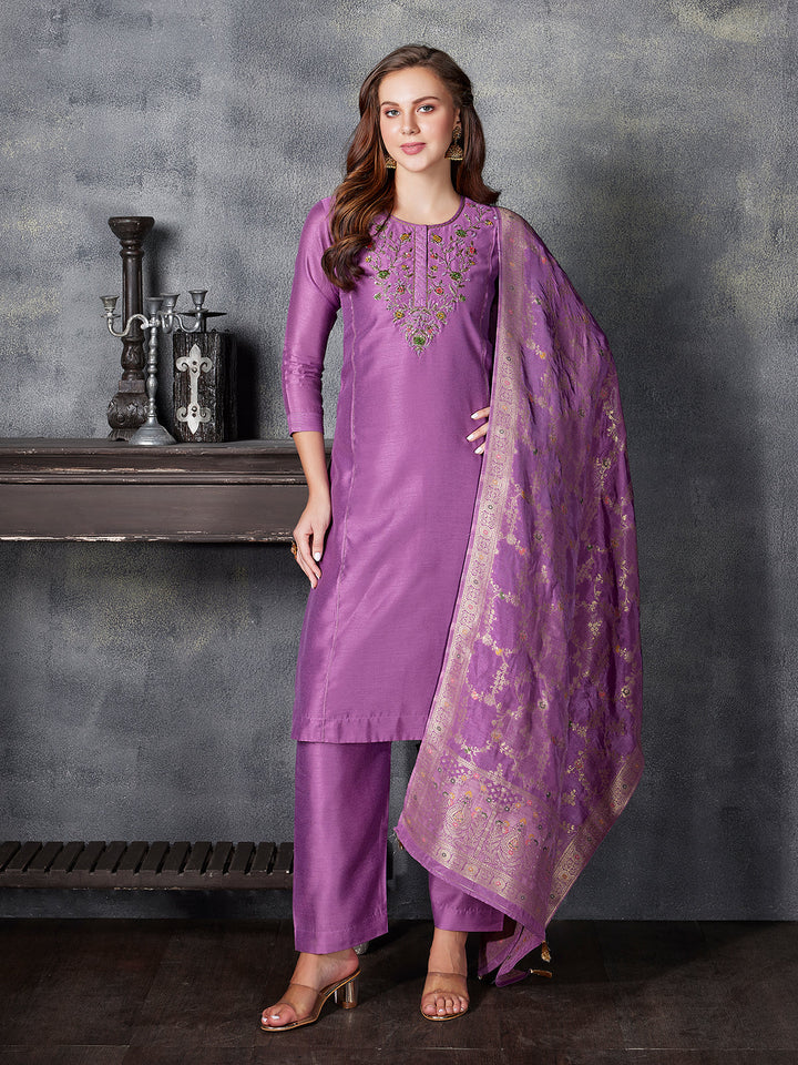 Lavender Semi Silk Suit Set