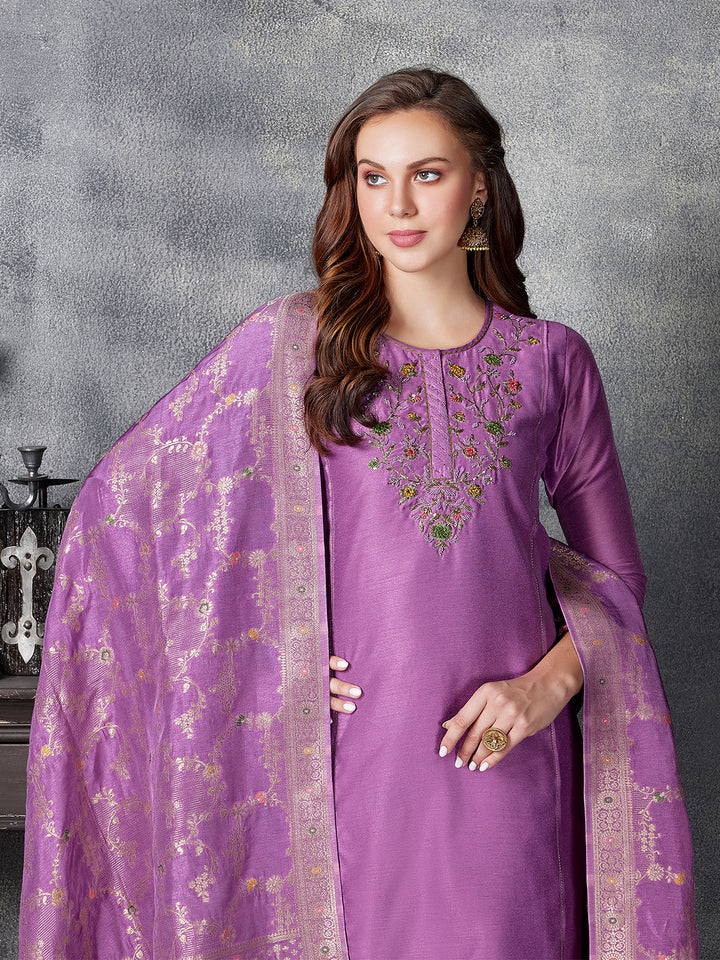 Lavender Semi Silk Suit Set
