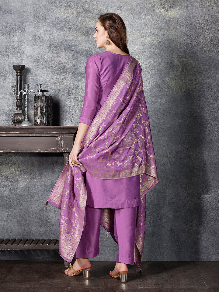 Lavender Semi Silk Suit Set