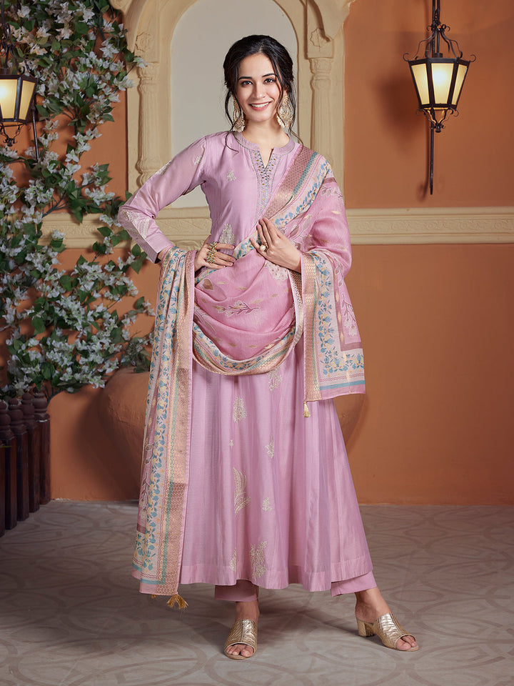 Lilac Semi Silk Anarkali Set