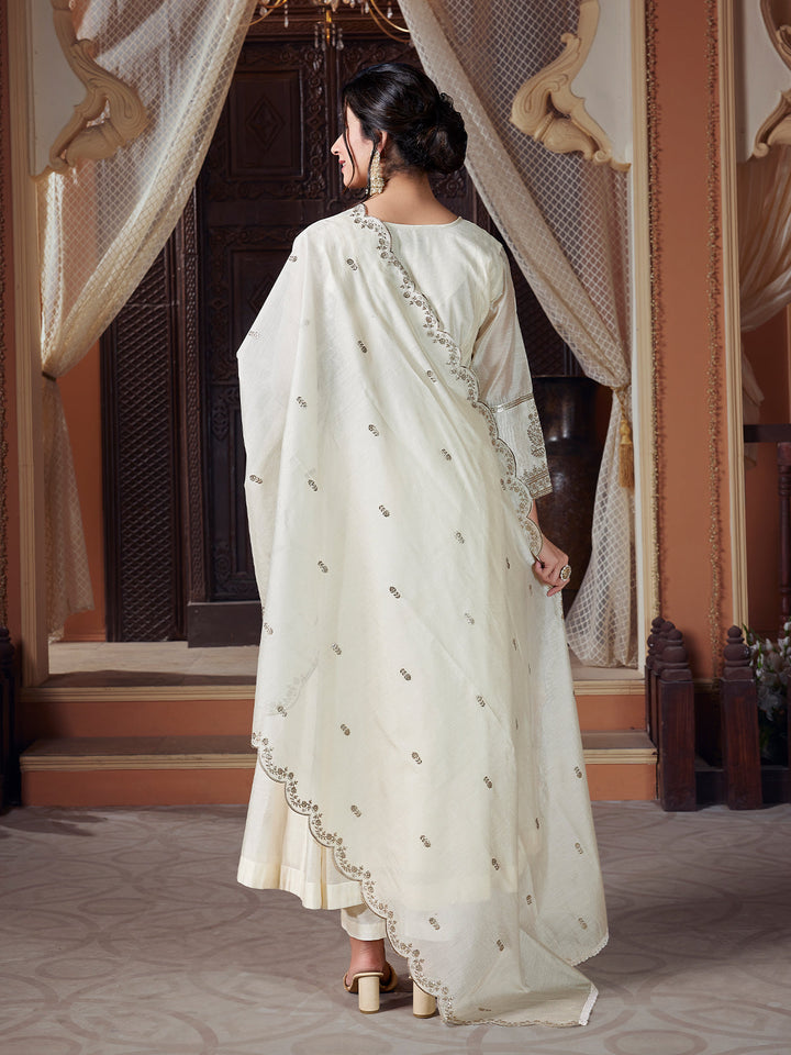 Cream Semi Silk Anarkali Set