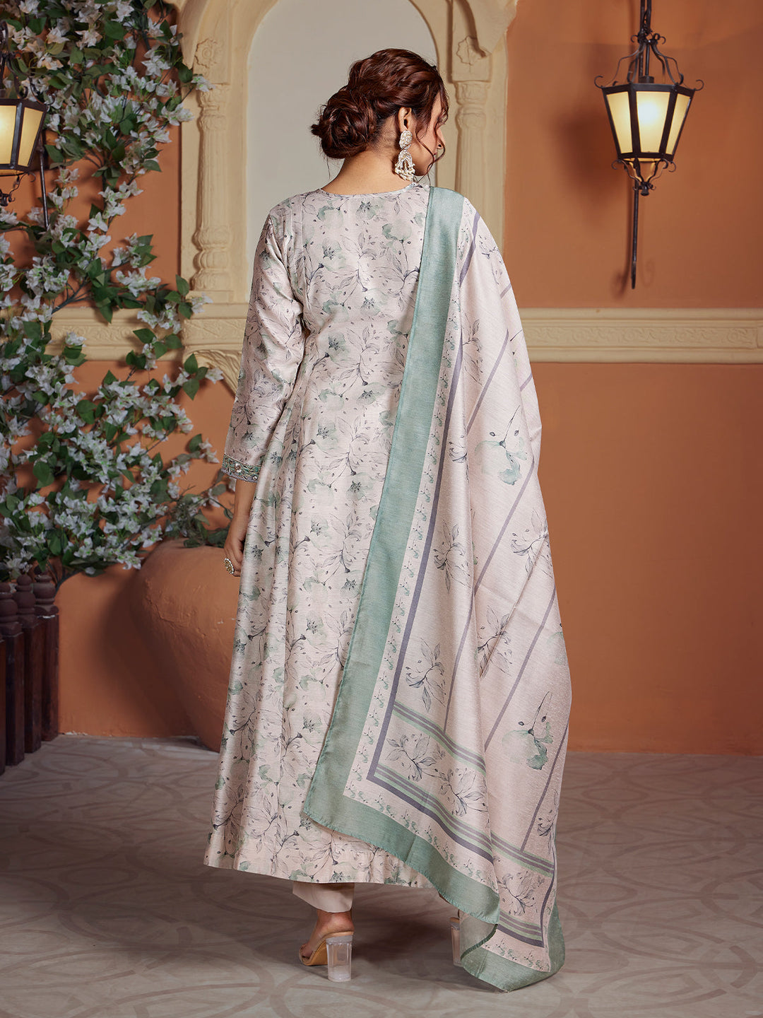 Light Grey Semi Silk Anarkali Set