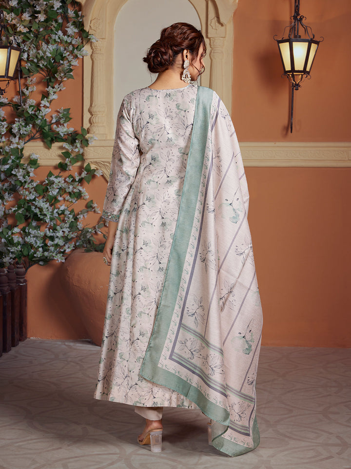 Light Grey Semi Silk Anarkali Set