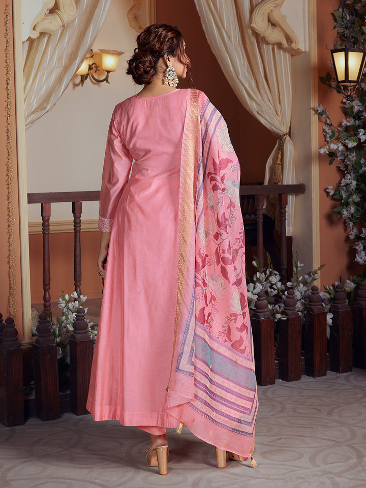 Rose Pink Semi Silk Anarkali Set