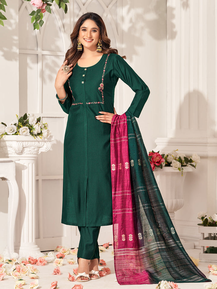 Green Embroidered Suit Set