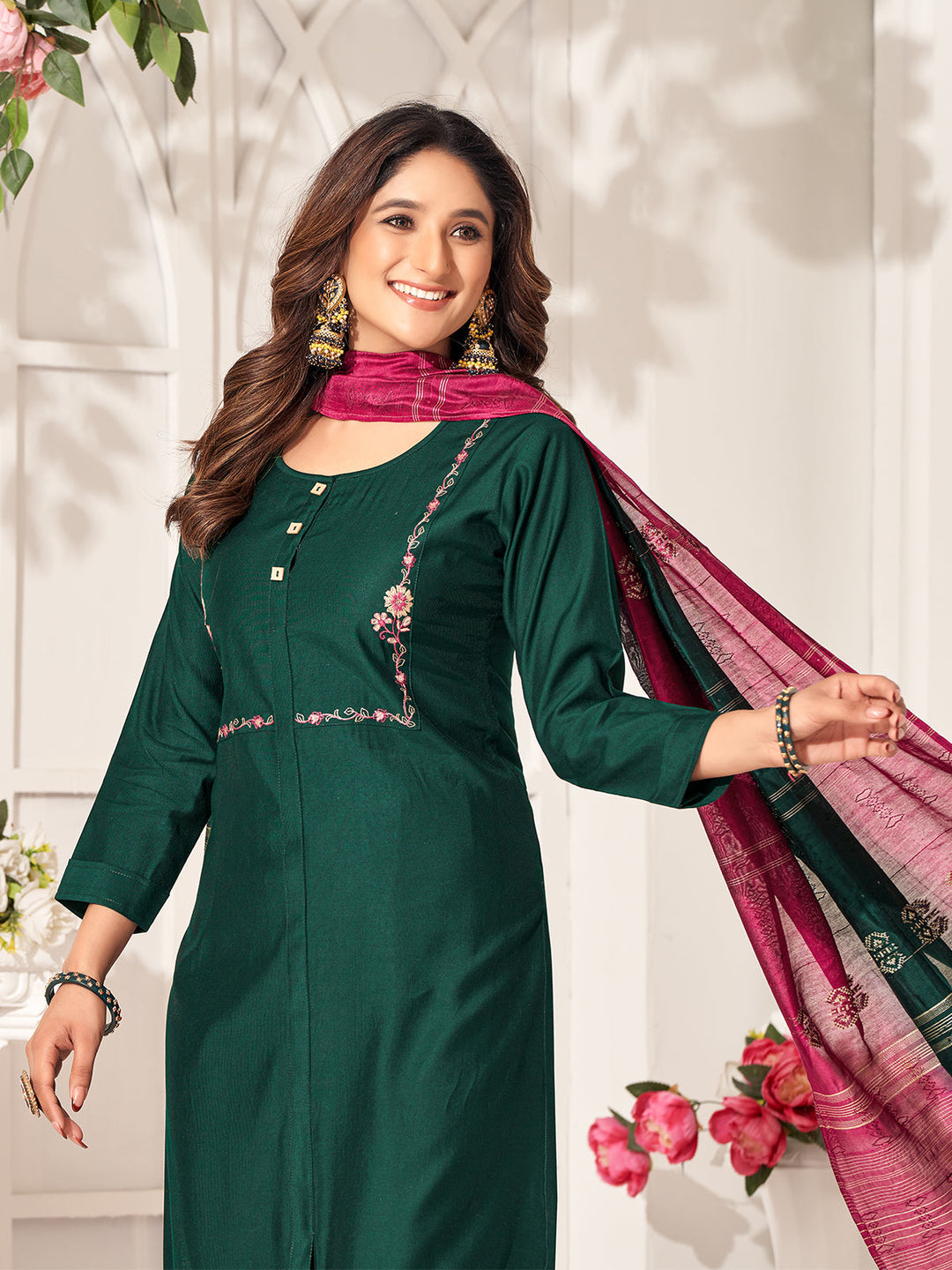 Green Embroidered Suit Set