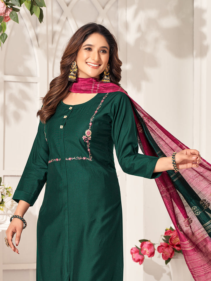 Green Embroidered Suit Set