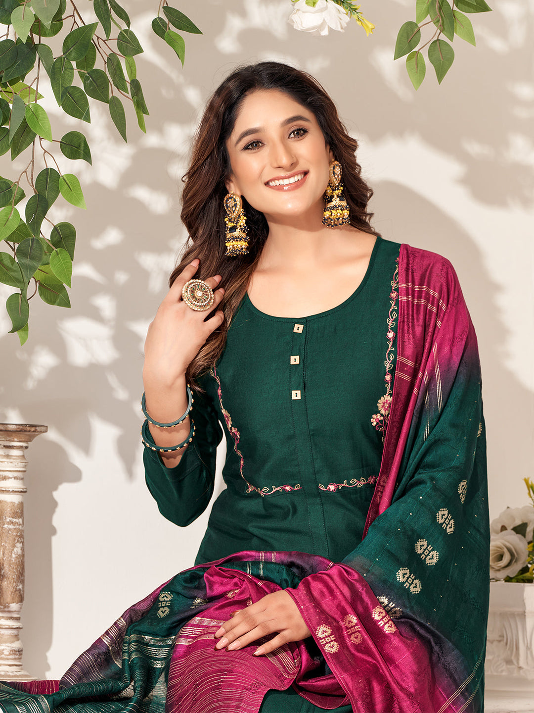 Green Embroidered Suit Set