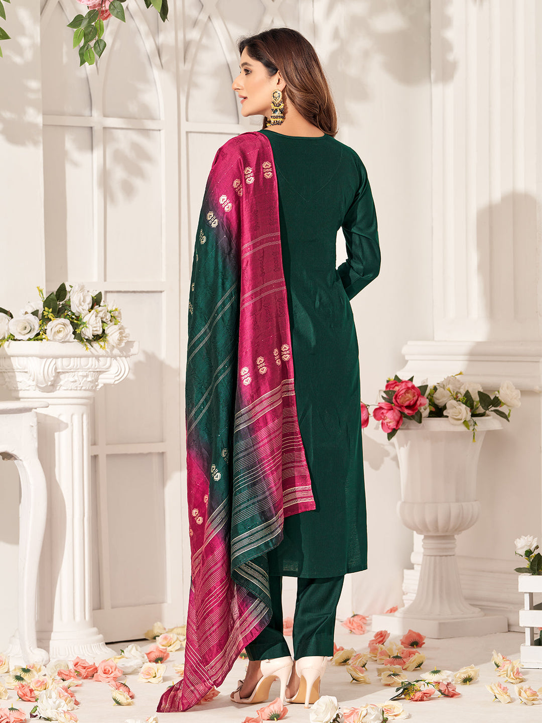 Green Embroidered Suit Set