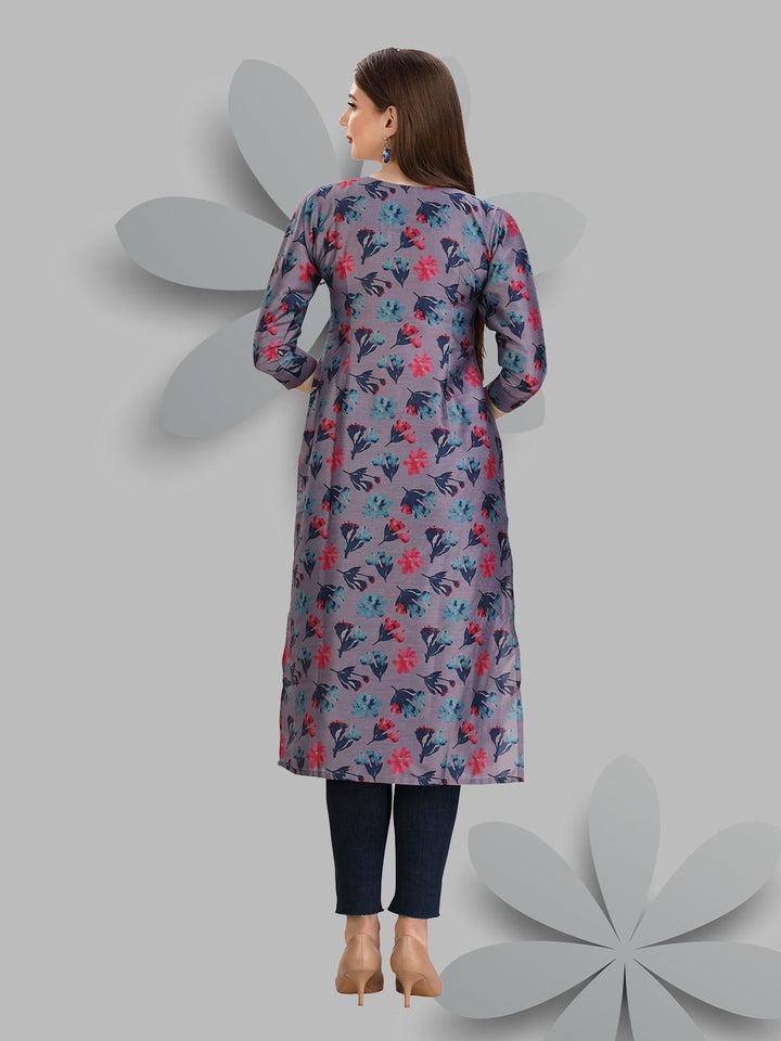 Purple Floral Chanderi Kurti