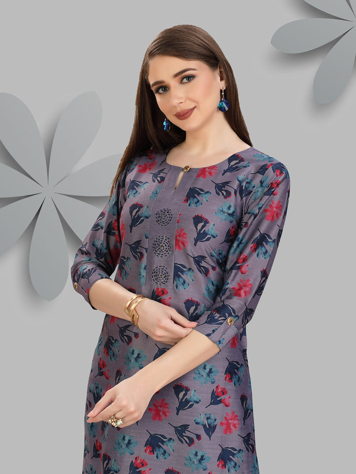 Purple Floral Chanderi Kurti