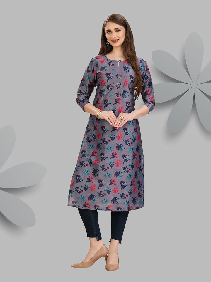 Purple Floral Chanderi Kurti