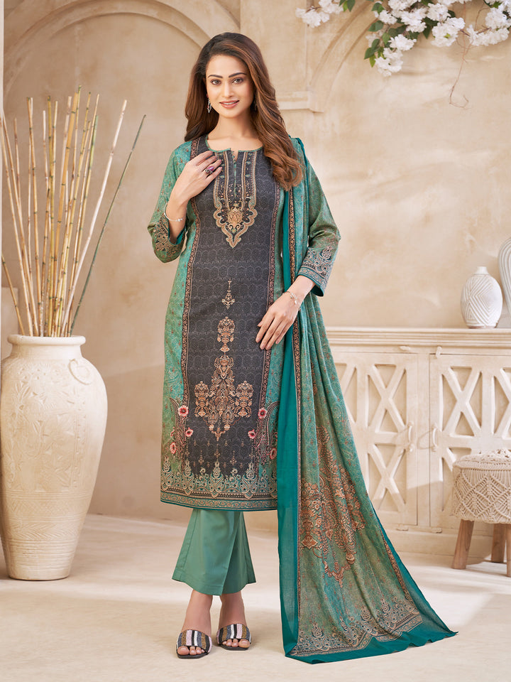 Turquoise Floral Cotton Suit Set