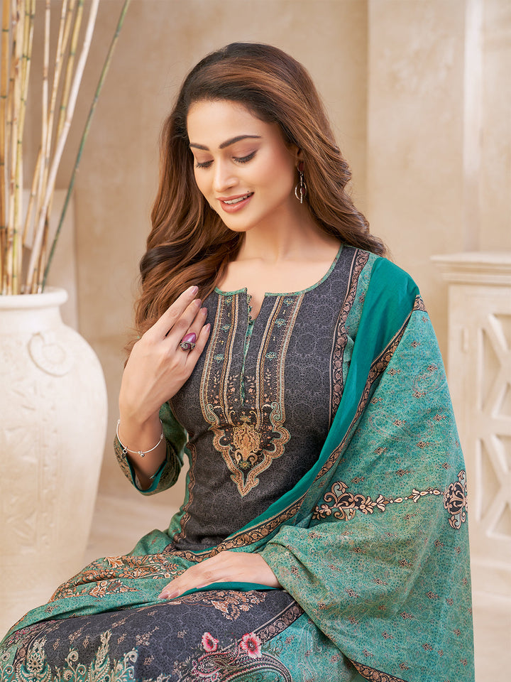 Turquoise Floral Cotton Suit Set