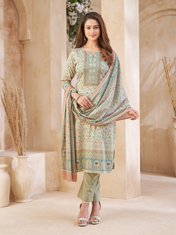 Light Green Floral Cotton Suit Set