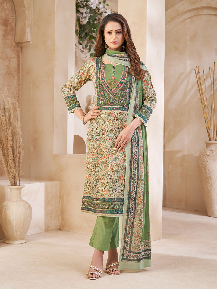 Green Floral Cotton Suit Set
