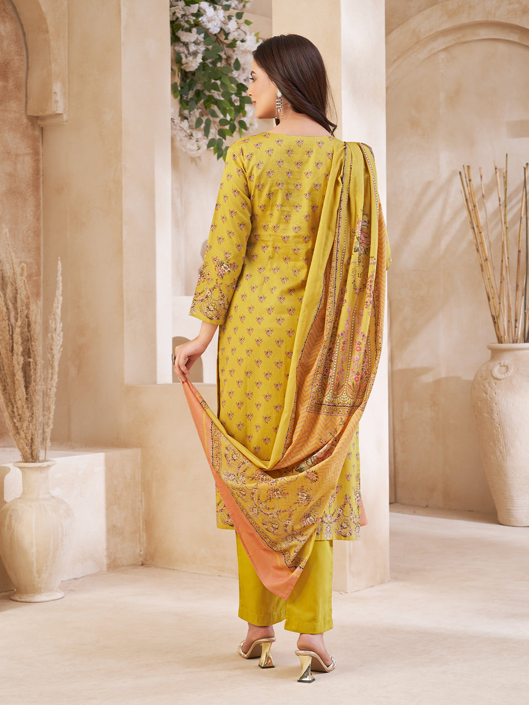 Yellow Floral Cotton Suit Set