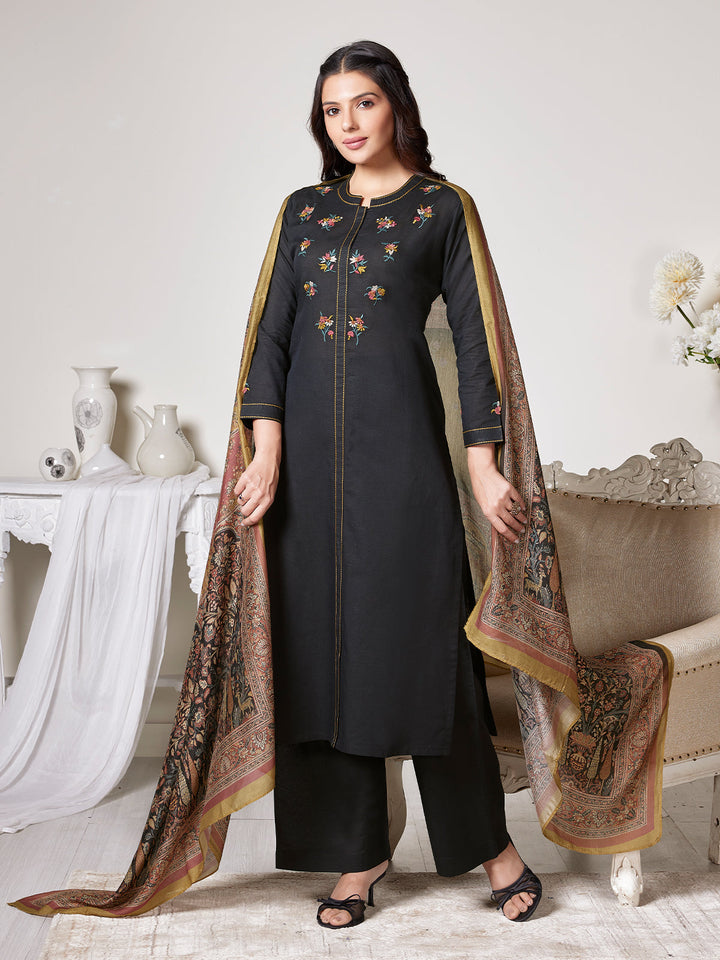 Black Cotton-Linen Suit Set