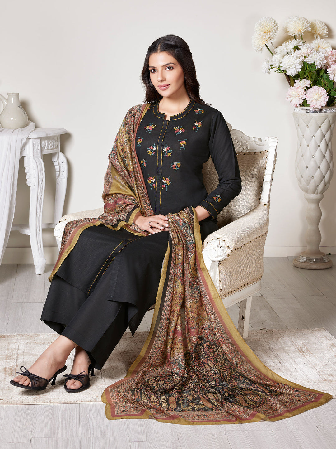 Black Cotton-Linen Suit Set
