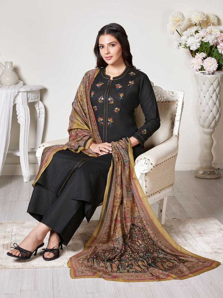 Black Cotton-Linen Suit Set