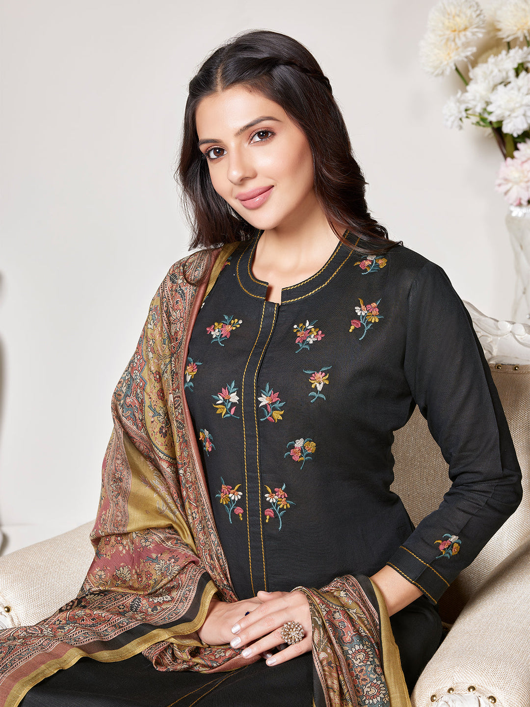 Black Cotton-Linen Suit Set