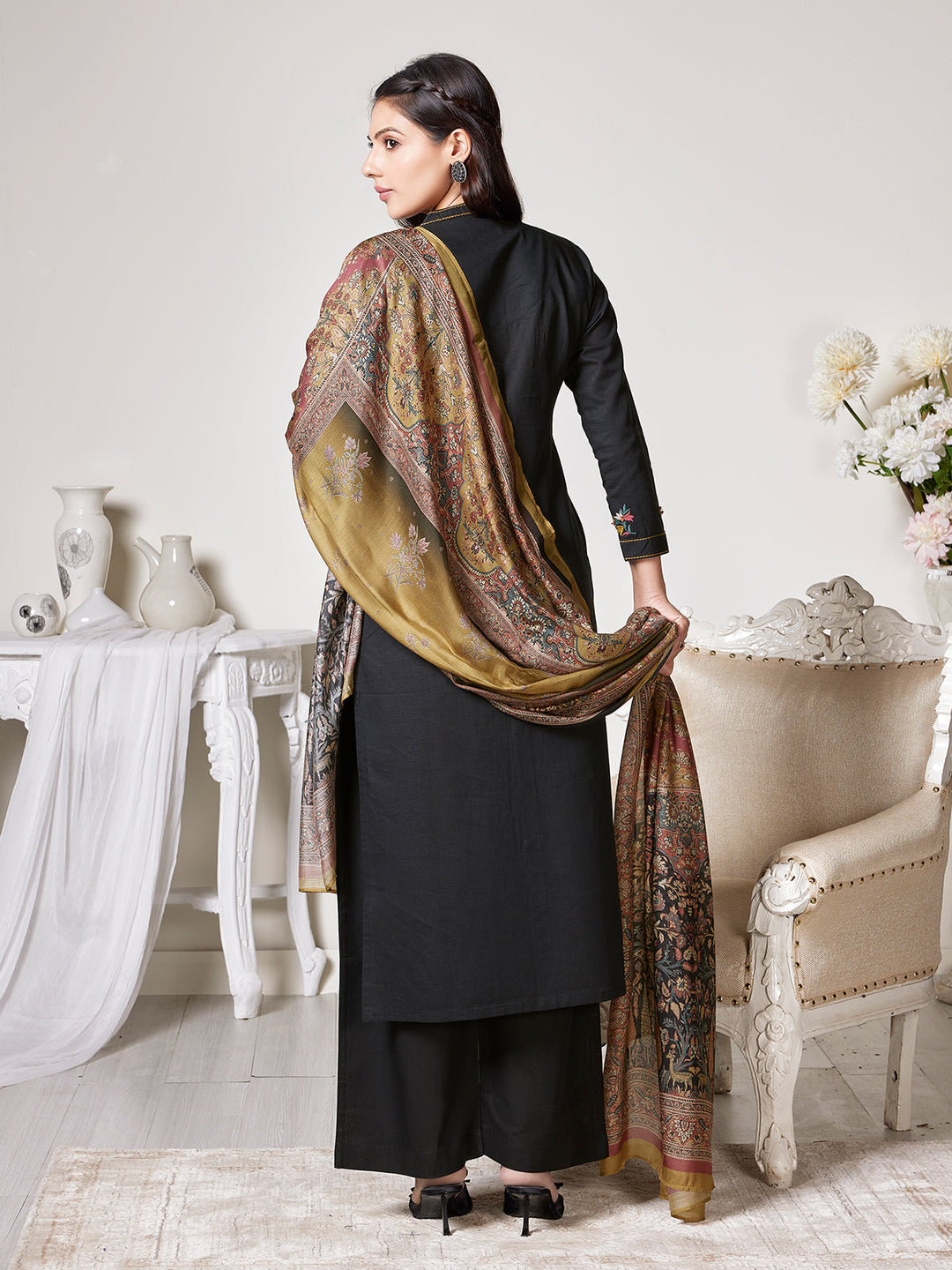 Black Cotton-Linen Suit Set