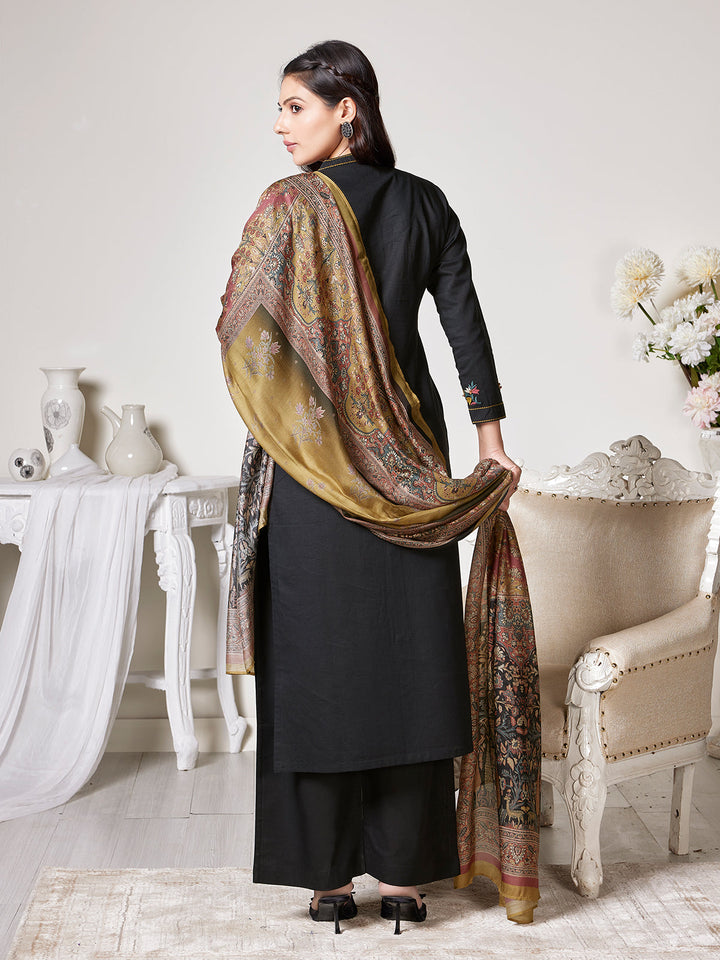 Black Cotton-Linen Suit Set