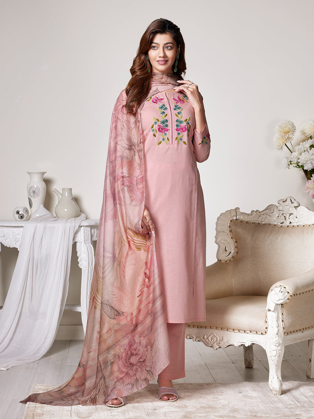 Light Pink Cotton-Linen Suit Set