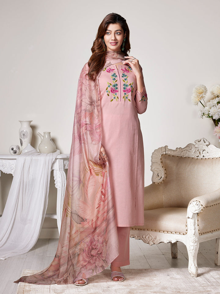 Light Pink Cotton-Linen Suit Set