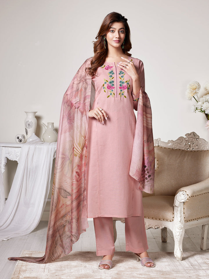 Light Pink Cotton-Linen Suit Set