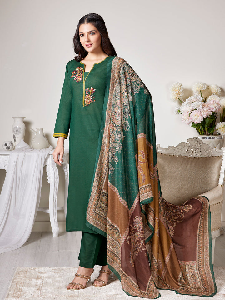 Green Cotton-Linen Suit Set