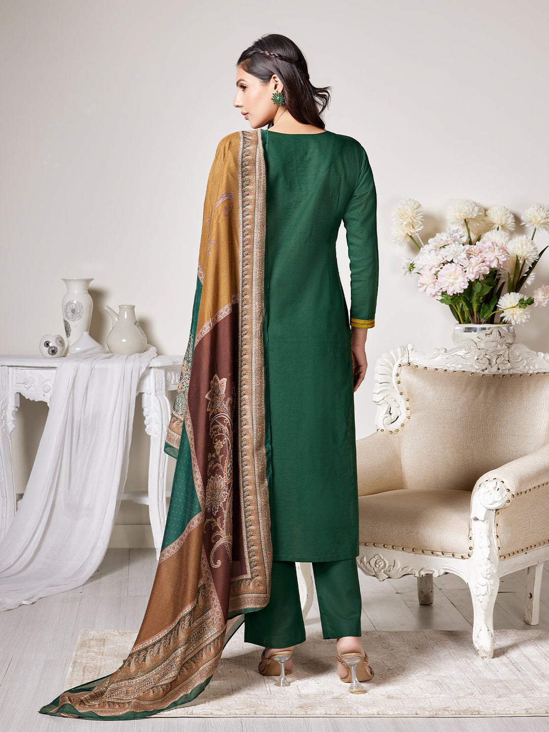 Green Cotton-Linen Suit Set