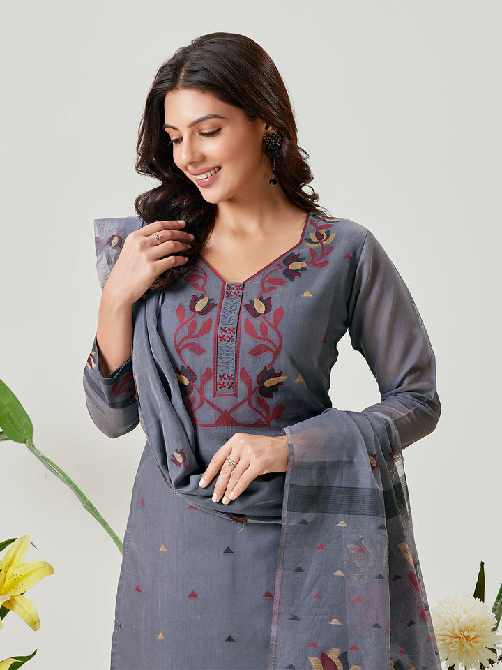 Grey Jamdani Woven Suit Set