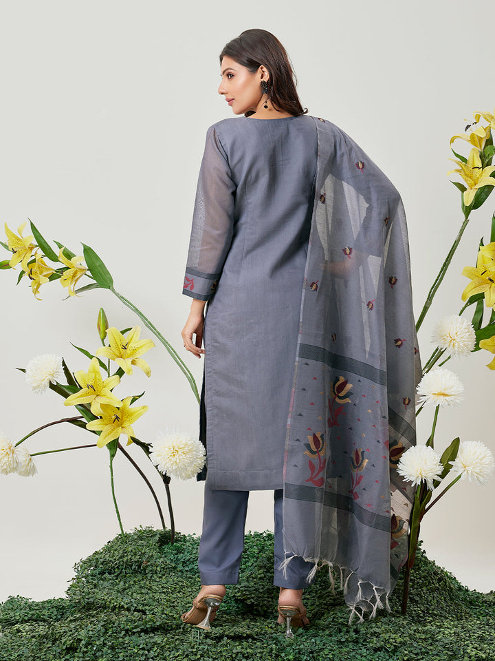 Grey Jamdani Woven Suit Set