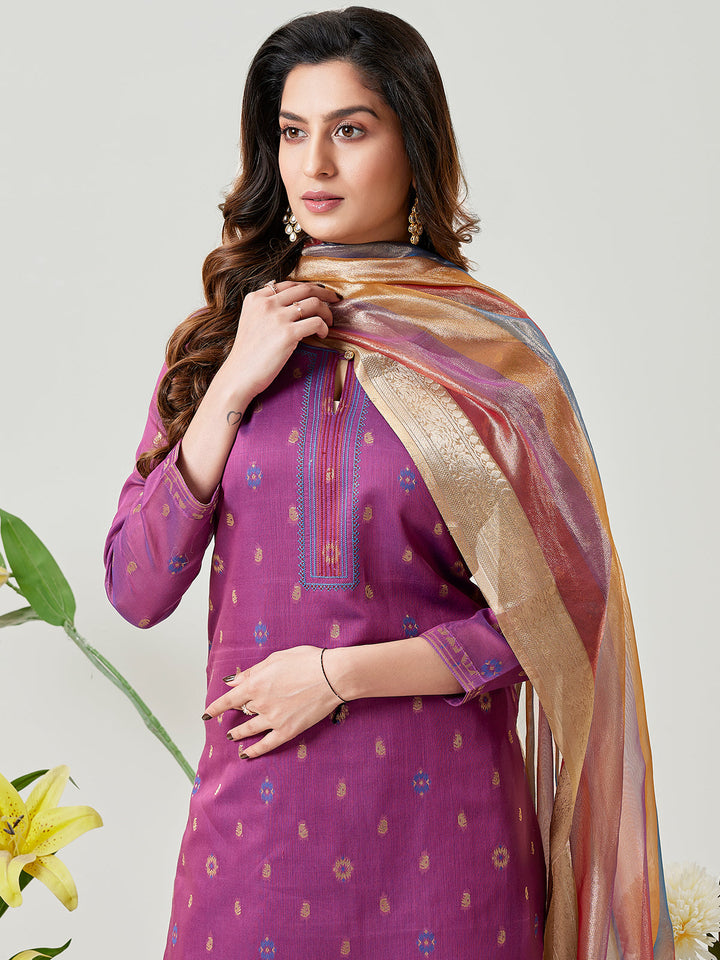 Plum Jamdani Woven Suit Set