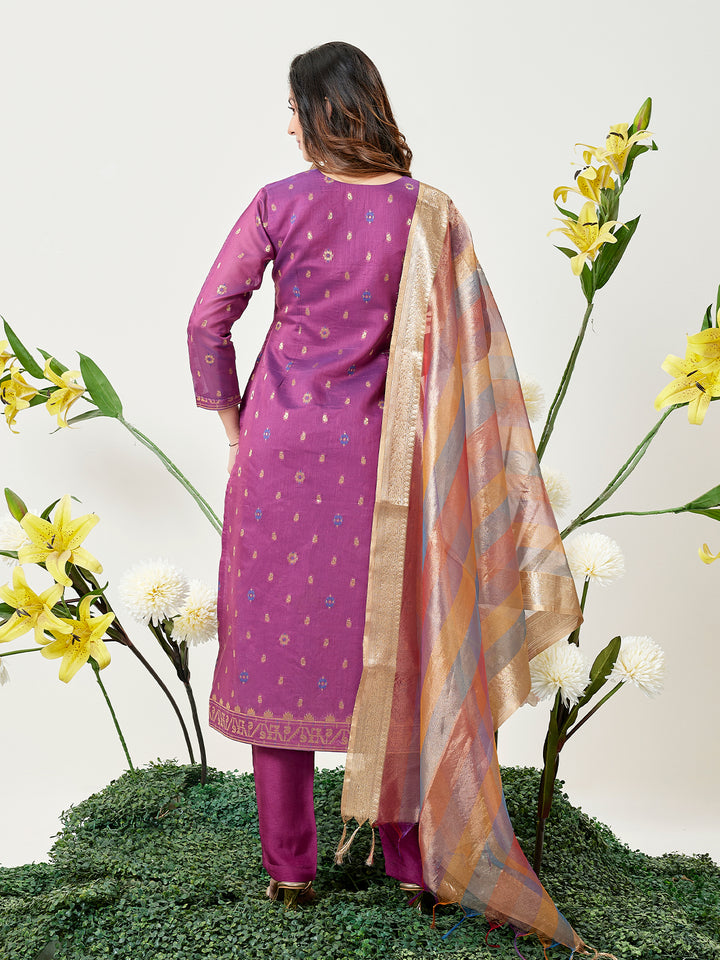Plum Jamdani Woven Suit Set