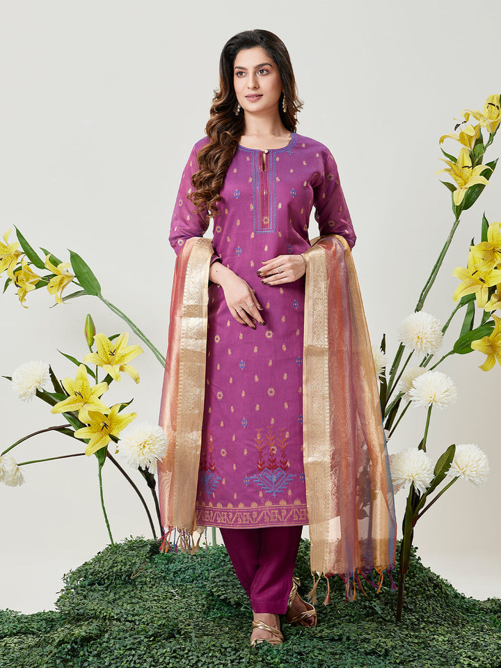Plum Jamdani Woven Suit Set