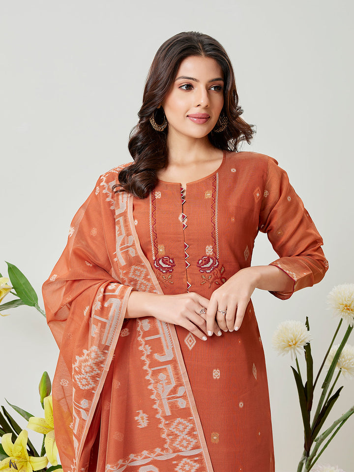 Rust Jamdani Woven Suit Set
