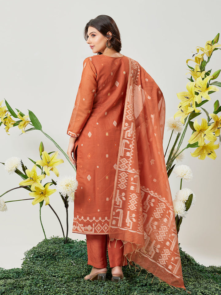 Rust Jamdani Woven Suit Set