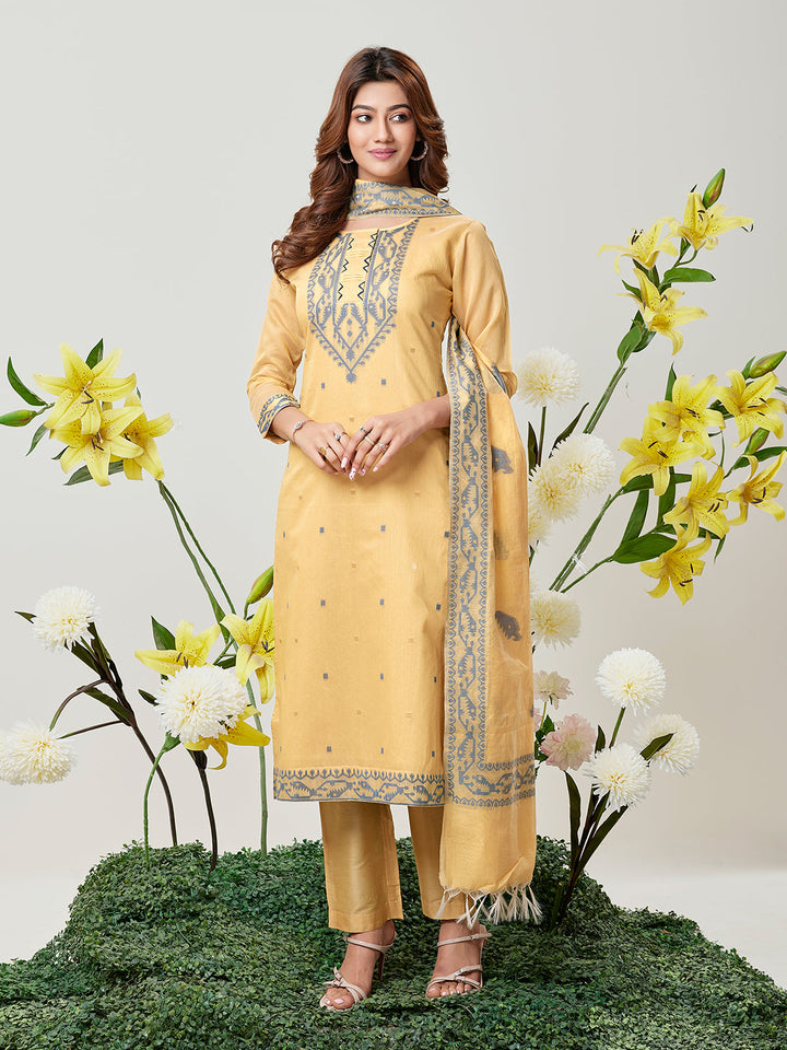 Yellow Jamdani Woven Suit Set