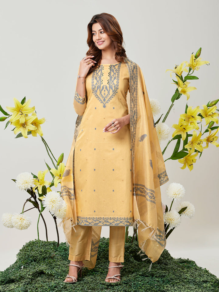 Yellow Jamdani Woven Suit Set