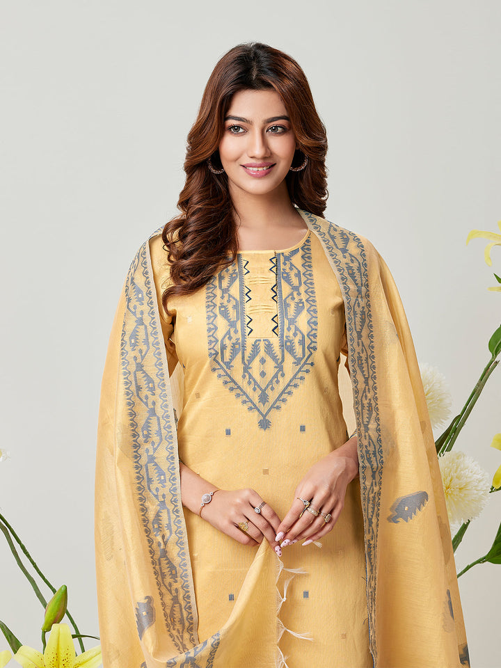 Yellow Jamdani Woven Suit Set